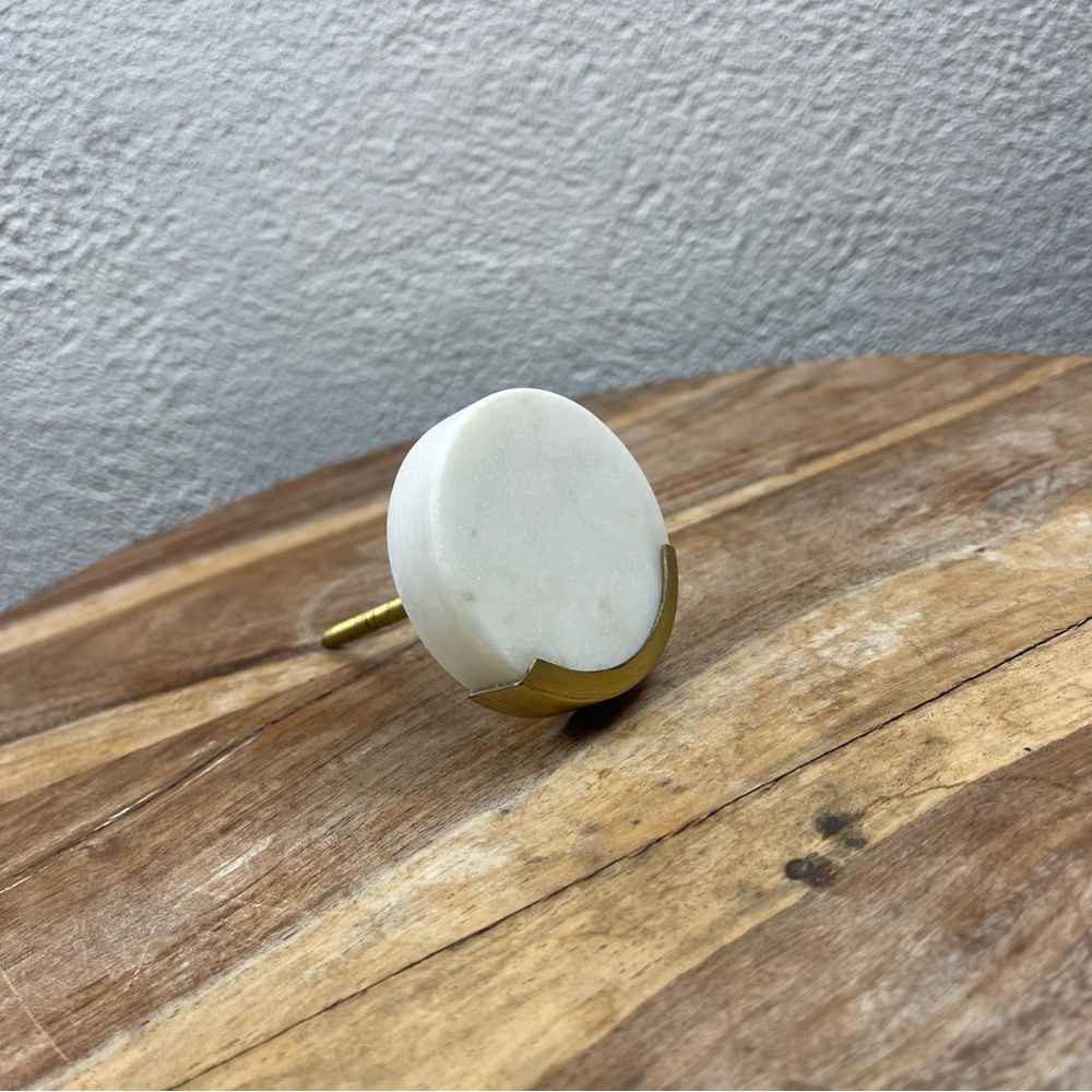 Anthropologie l Mabel Modern White Marble Brass Round Cabinet Drawer Pull Knob